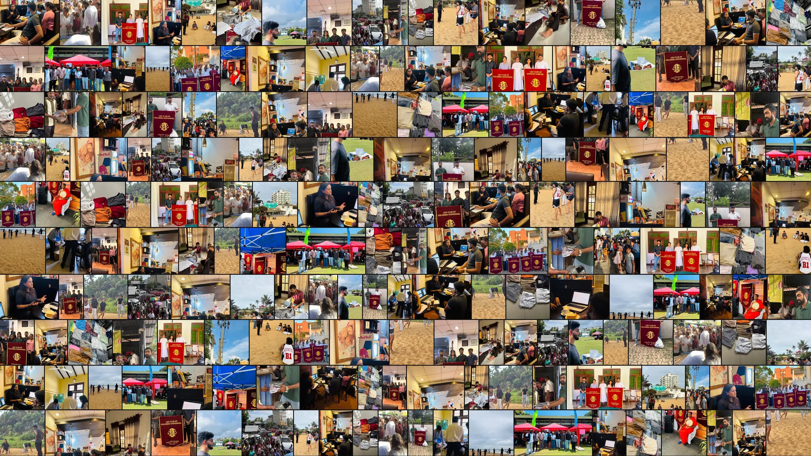 A collage of Leo Club service projects, meetings and beach activities